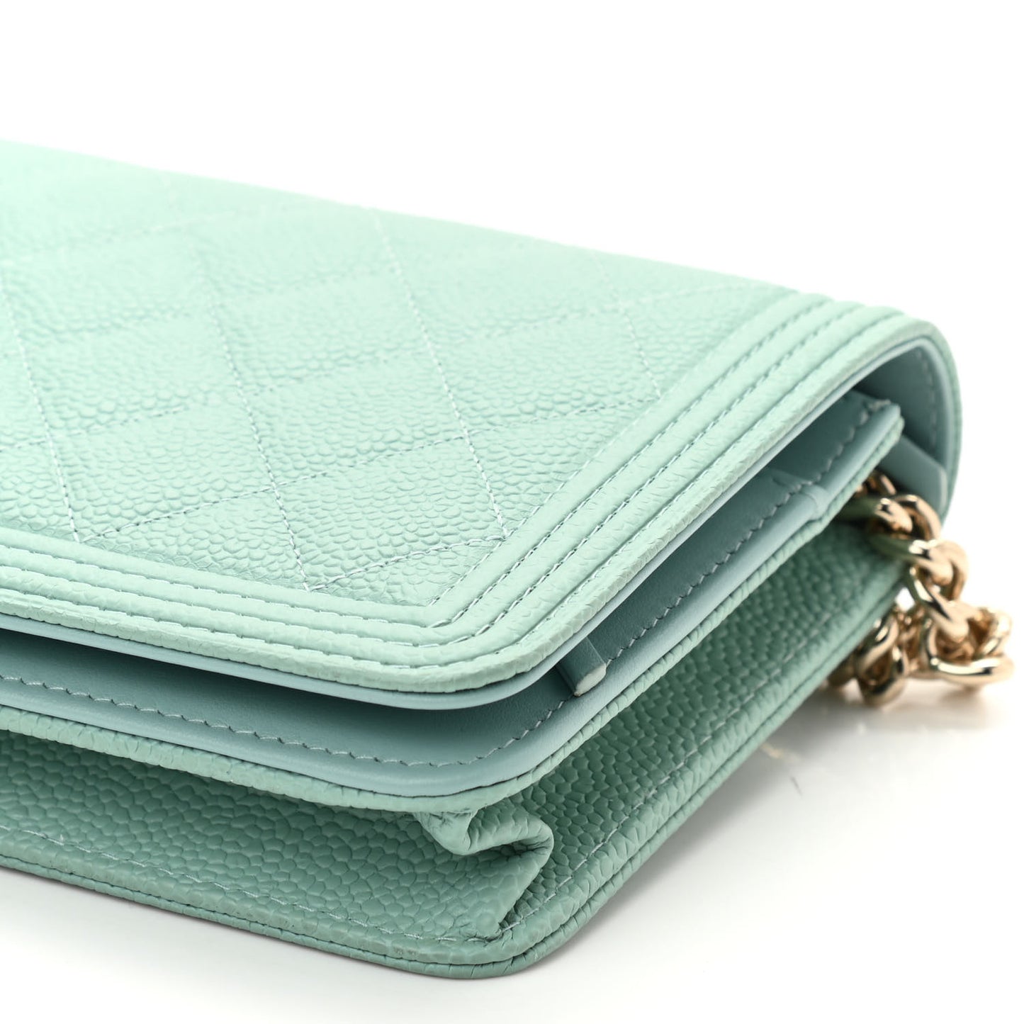 Caviar Quilted Boy Wallet On Chain WOC Light Blue