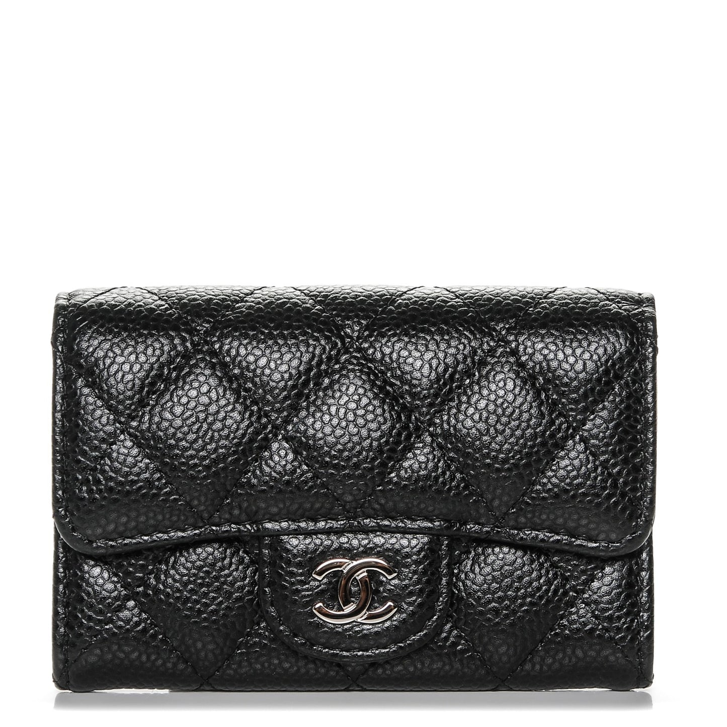 Caviar Quilted Flap Card Holder Black