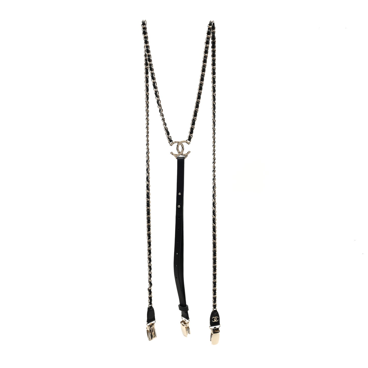 Calfskin CC Chain Suspenders L Black