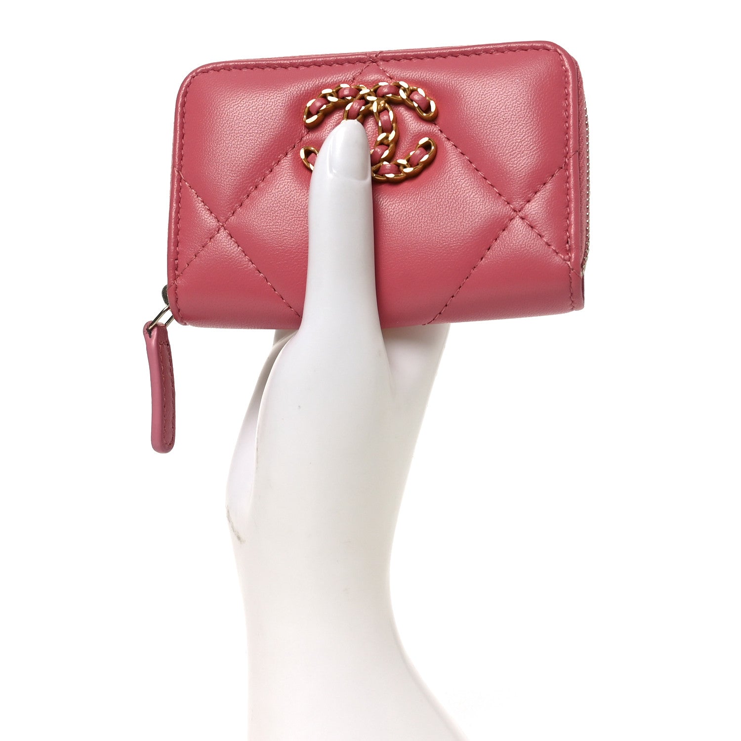 Chanel Lambskin Quilted Chanel 19 Zip Around Coin Purse Wallet Light Pink 2 of 7