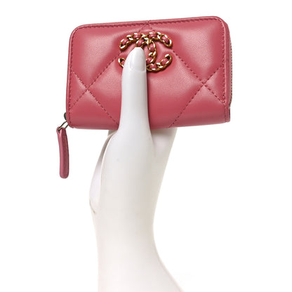 Chanel Lambskin Quilted Chanel 19 Zip Around Coin Purse Wallet Light Pink 2 of 7