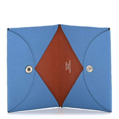 Hermes Chevre Mysore Verso Calvi Card Case Bleu Frida Cuivre 5 of 7