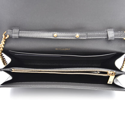 Saint Laurent Grain De Poudre Matelasse Chevron Monogram Chain Wallet Earth 5 of 9