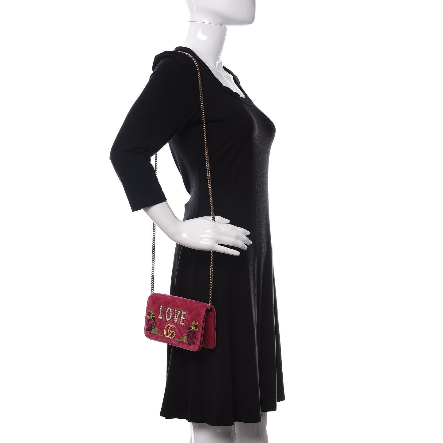 Velvet Matelasse Love Embroidered GG Marmont Mini Bag Light Raspberry Rose