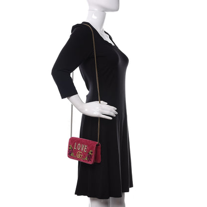 Gucci Velvet Matelasse Love Embroidered GG Marmont Mini Bag Light Raspberry Rose 2 of 13