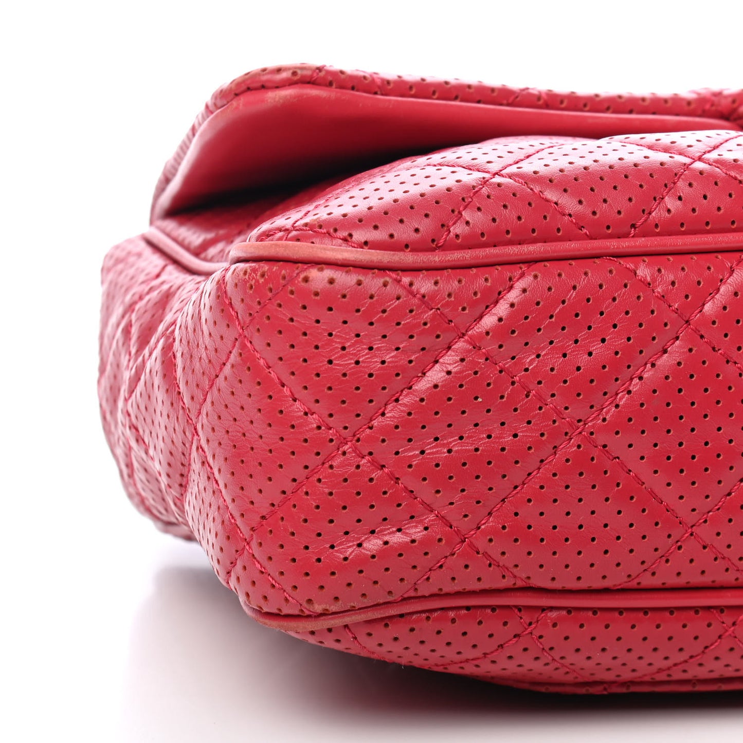 Lambskin Perforated Medium Double Flap Dark Pink
