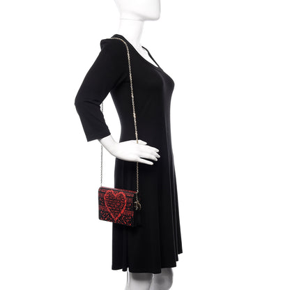 Christian Dior Calfskin Heart Printed Embossed Stars Wallet on Chain Red 2 of 11