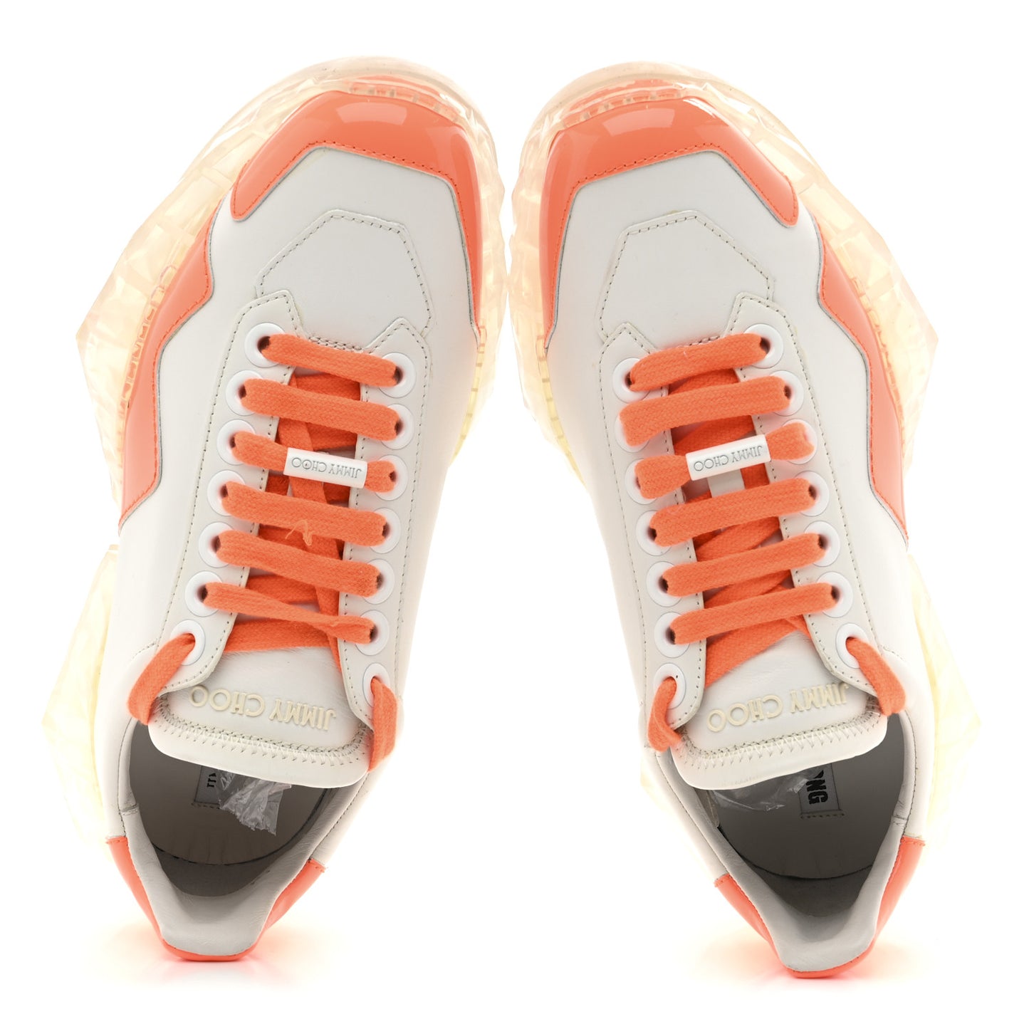 X JK JEONG Calfskin Patent Womens Diamond Low Top Sneaker 35 White Orange