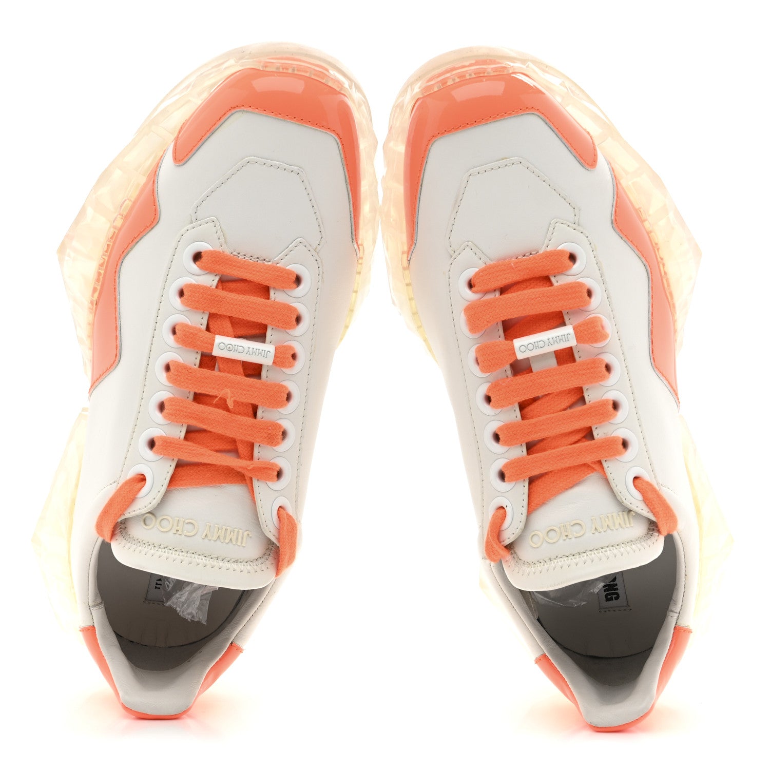 Jimmy Choo X JK JEONG Calfskin Patent Womens Diamond Low Top Sneaker 35 White Orange 2 of 10