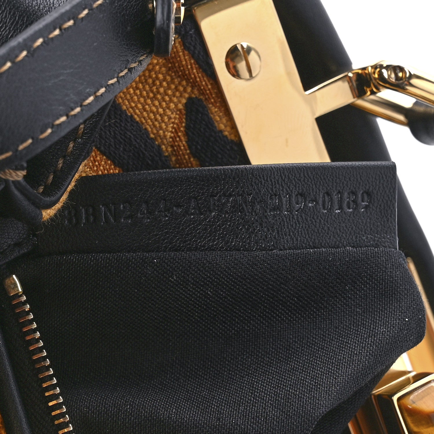 Fendi Vitello King Canvas Chinese New Year Tiger Embroidered Mini Peekaboo Iconic Satchel Black Dark Yellow 7 of 11