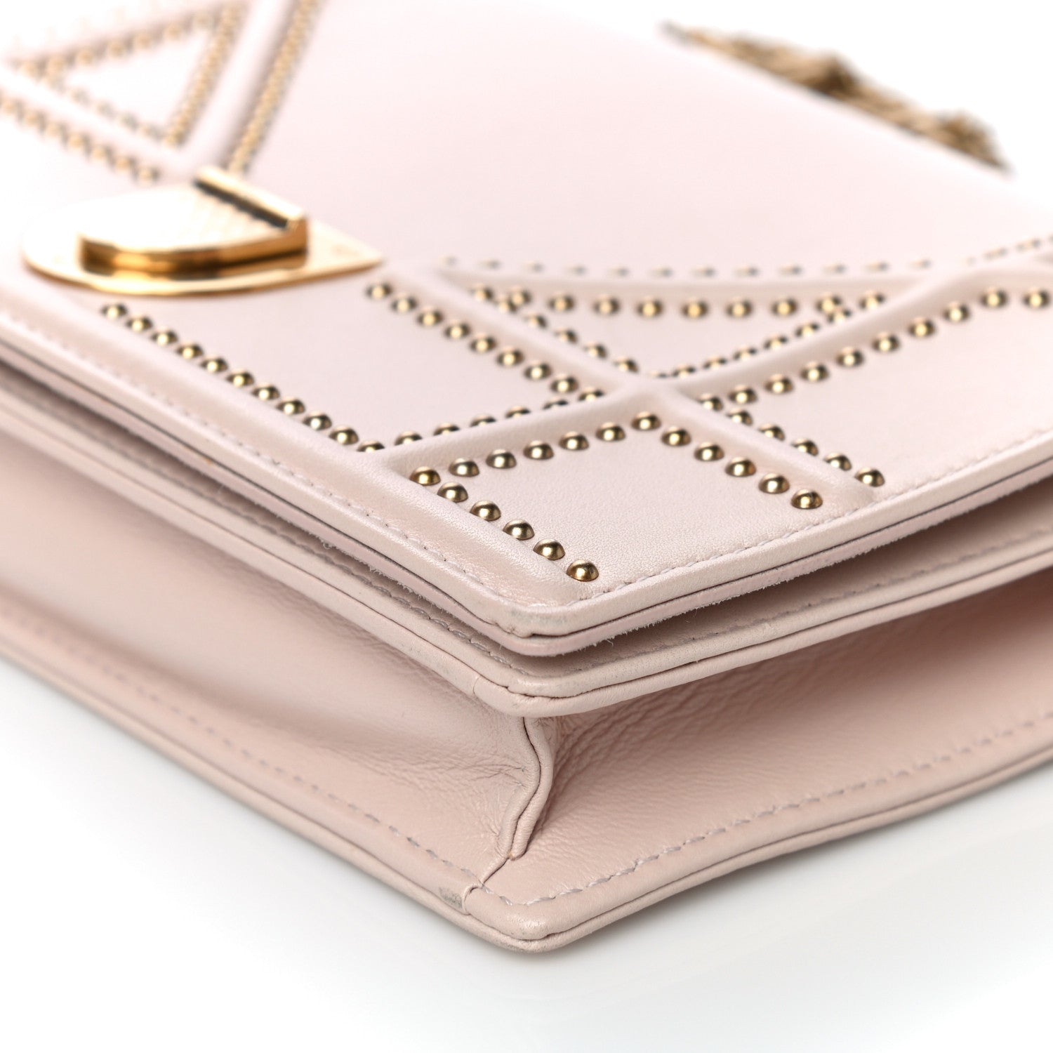 Christian Dior Calfskin Studded Diorama Wallet on Chain Pouch Nude 10 of 17