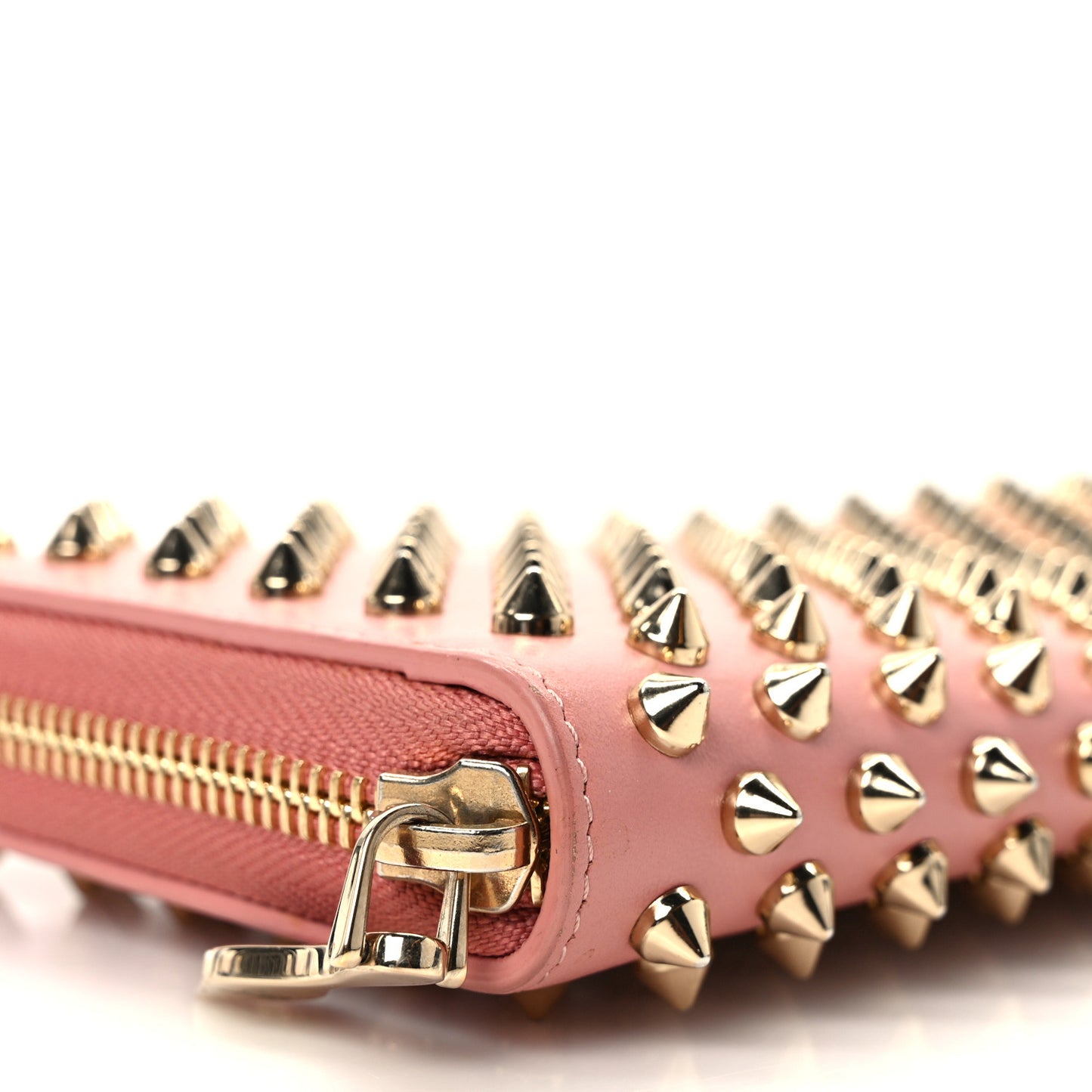 Calfskin Panettone Spiked Zip Around Wallet Pink