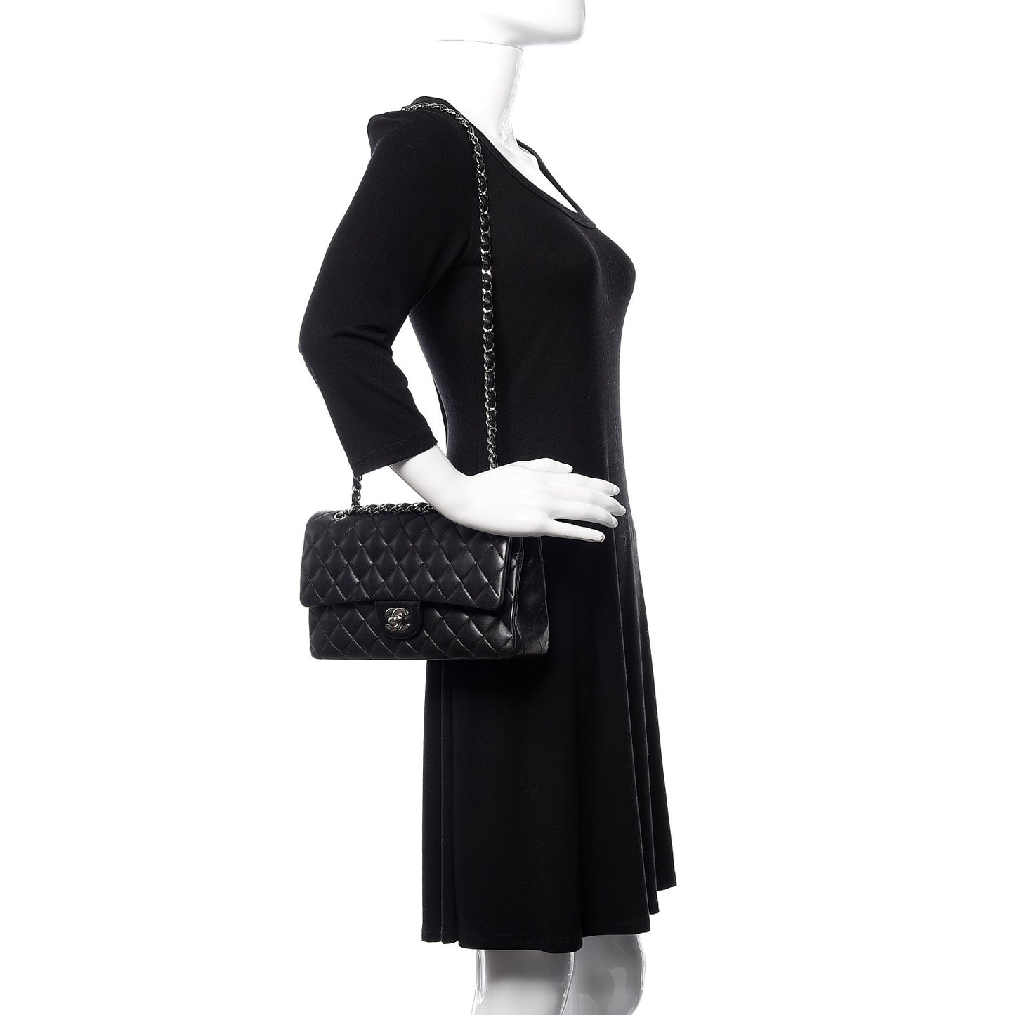 Lambskin Quilted Medium Double Flap Black