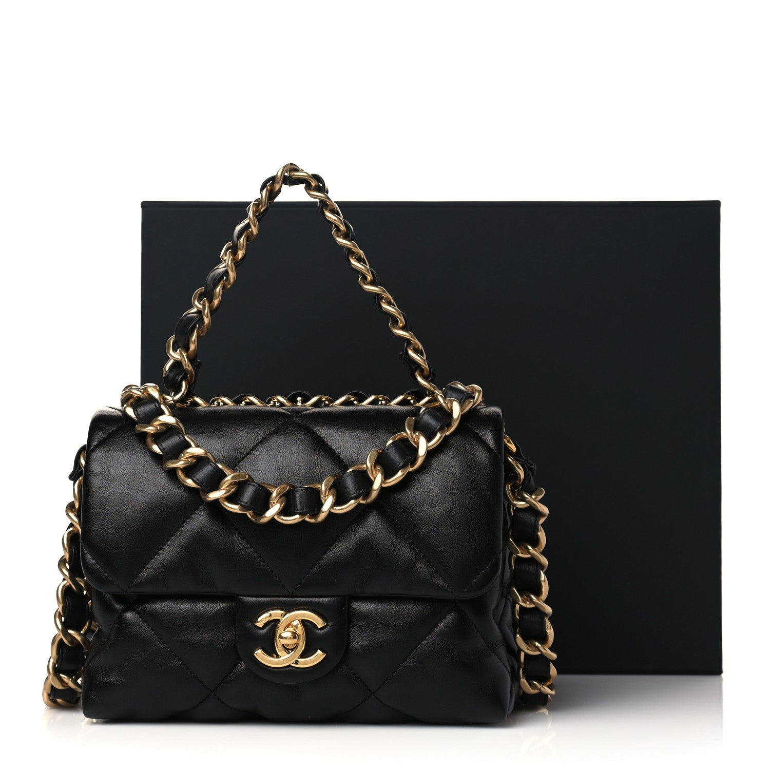 Chanel Lambskin Quilted Small Chain Top Handle Flap Black 9 of 9