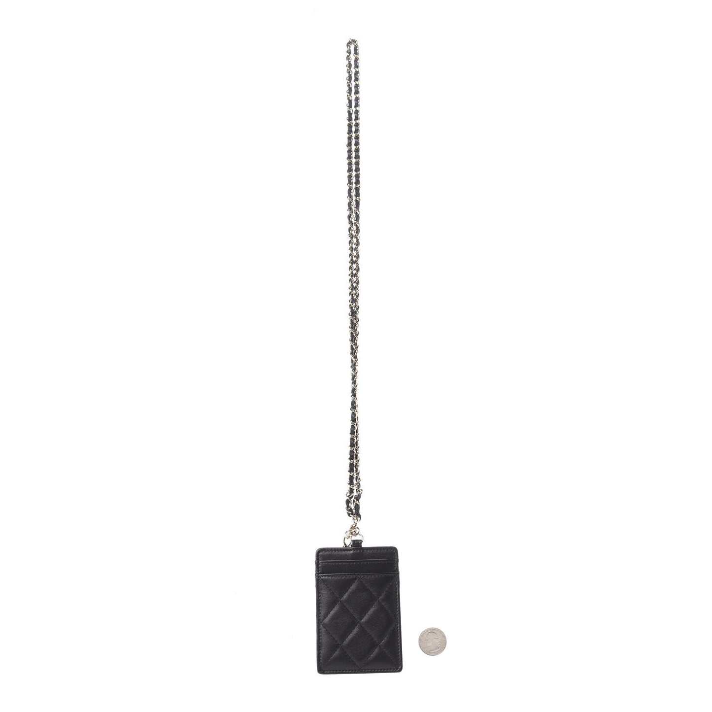 Lambskin Quilted Card Holder On Chain Black