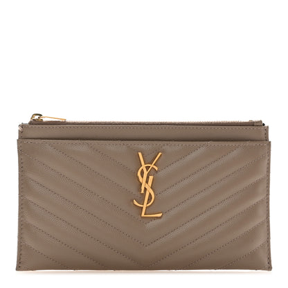 Saint Laurent Grain De Poudre Chevron Monogram Bill Pouch Dusty Grey 1 of 8