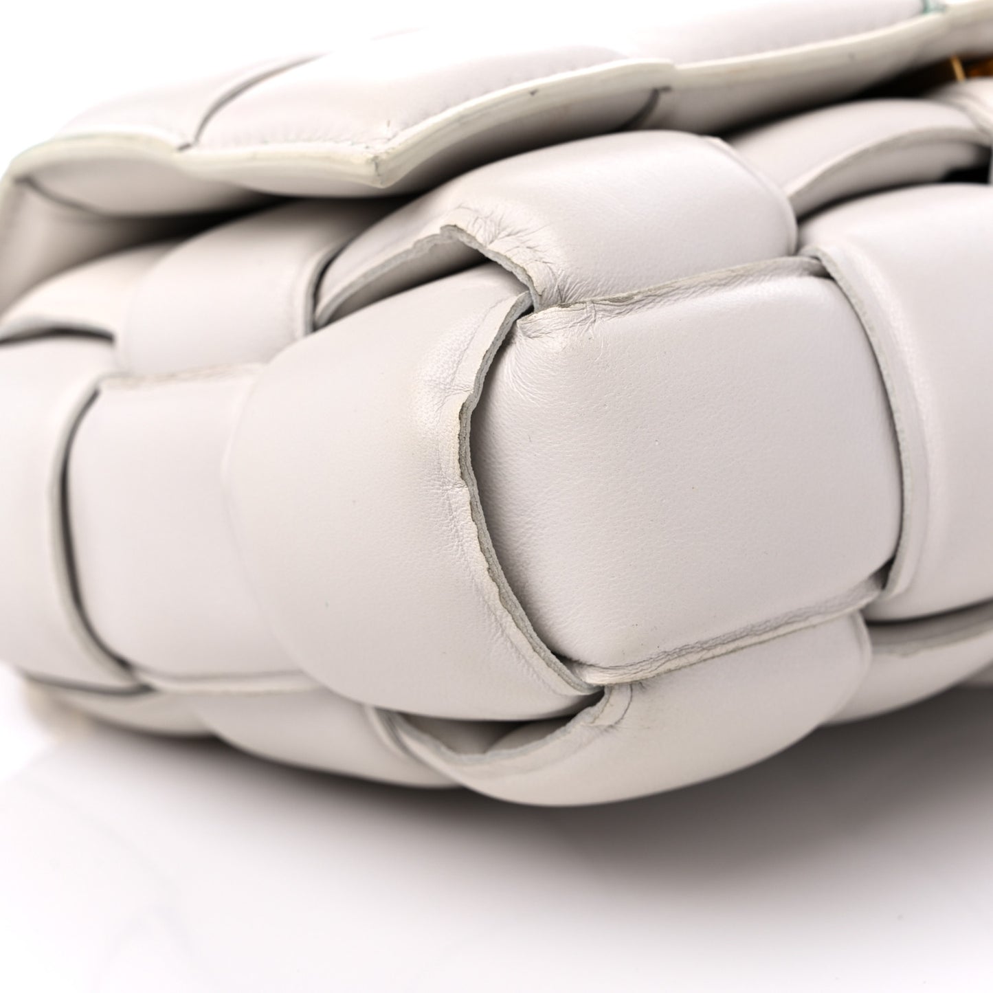 Lambskin Maxi Intreccio Padded Chain Cassette Crossbody Bag White