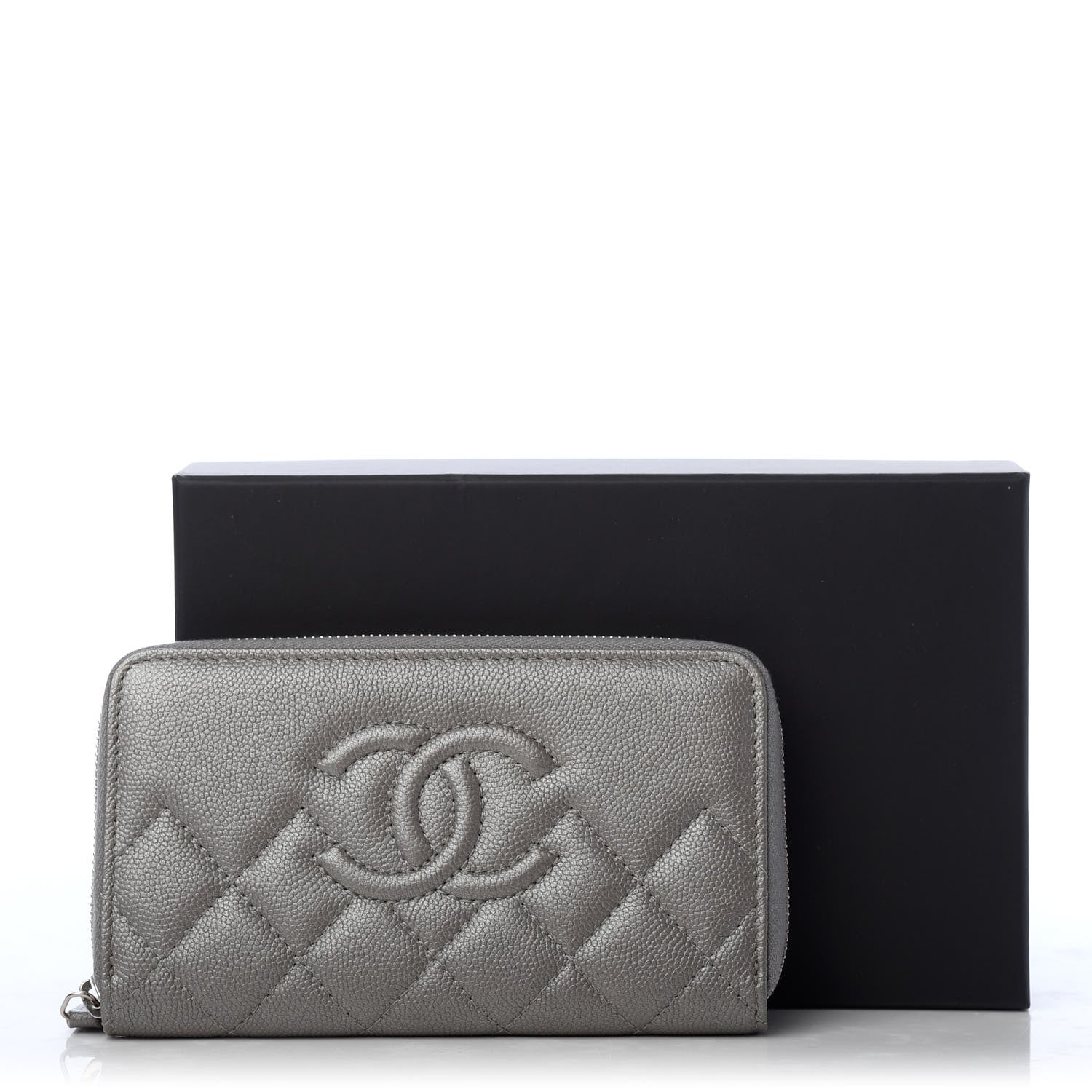 Chanel Metallic Caviar Quilted Medium Maxi CC Zip Around Wallet Grey 9 of 9