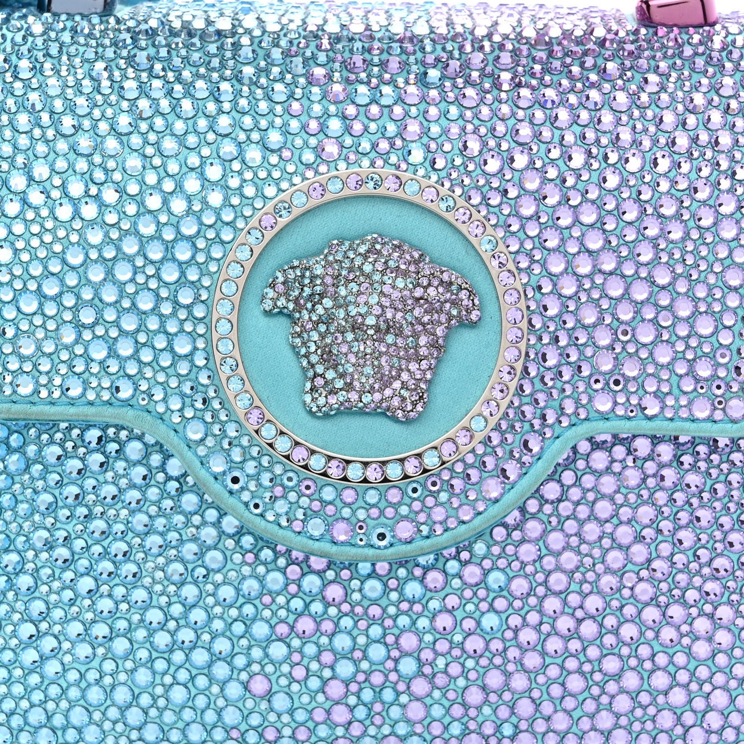 Satin Crystal Studded Mini La Medusa Bag Blue