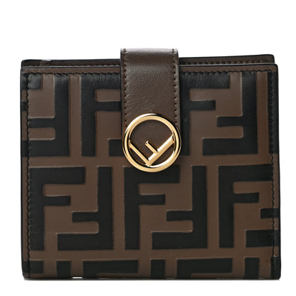 Fendi Vitello Soft F is Fendi Bi-Color FF 1974 Embossed Compact Wallet Maya Black 1 of 10