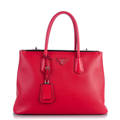 Prada Saffiano Cuir Twin Tote Fuoco 1 of 10