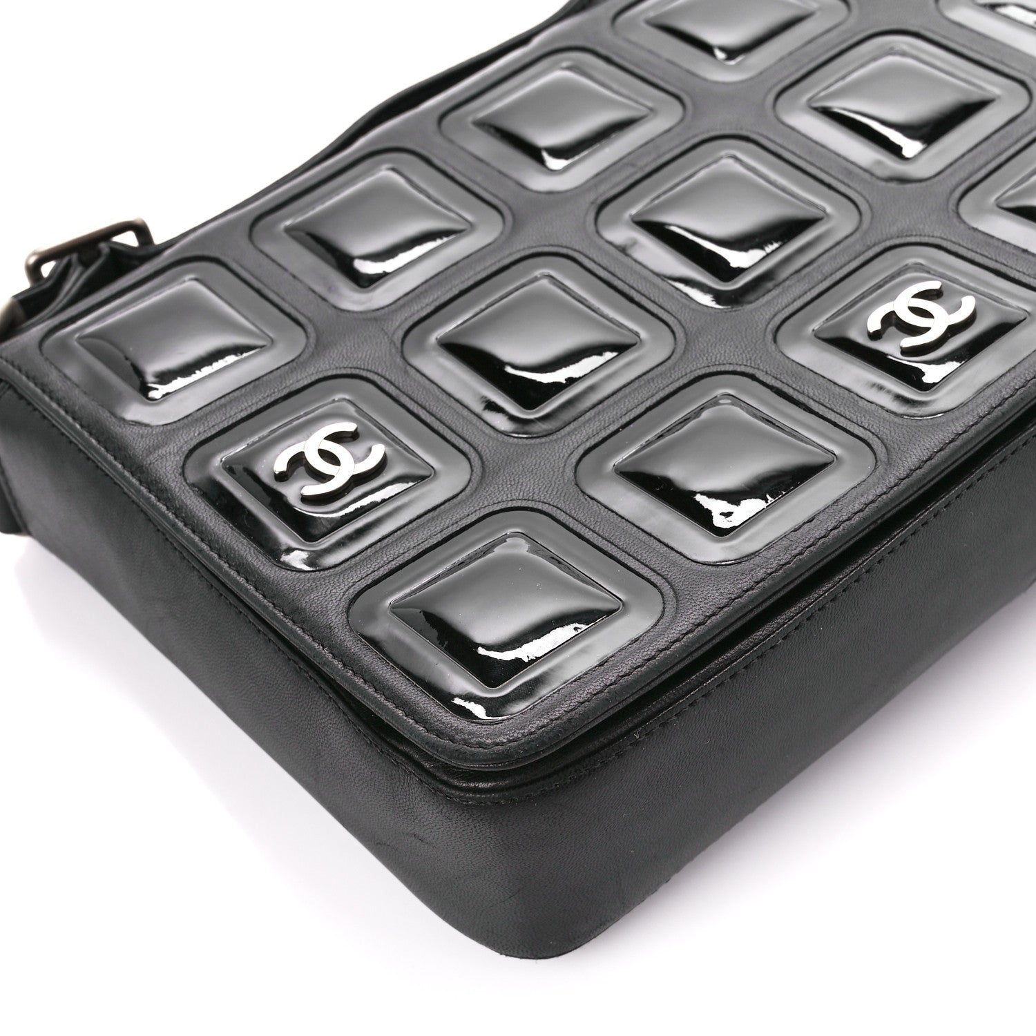 Chanel Lambskin Patent Cube CC Flap Black 9 of 11
