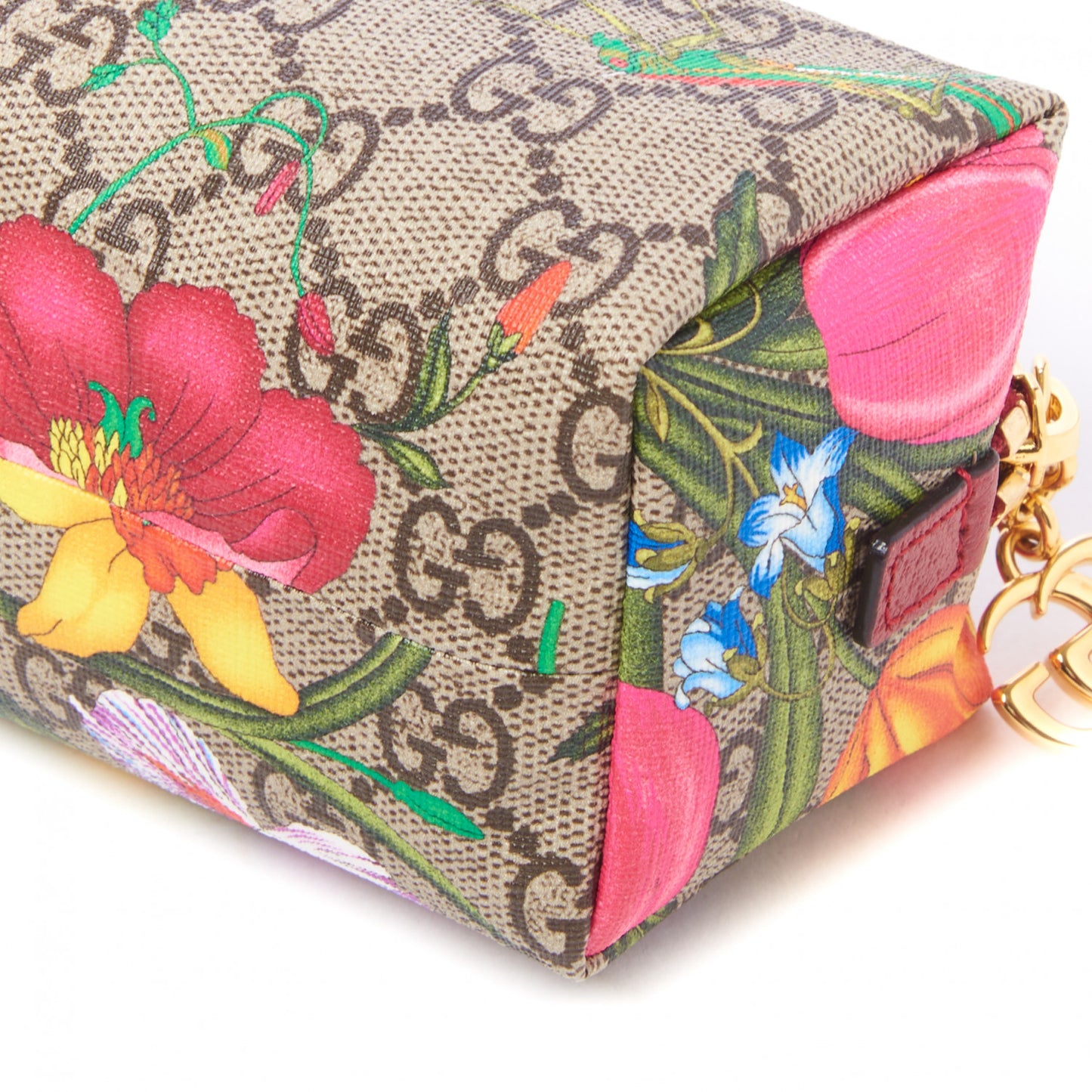 Soft GG Supreme Monogram Flora Calfskin Small Ophidia Cosmetic Case Beige Ebony Multicolor Rosso