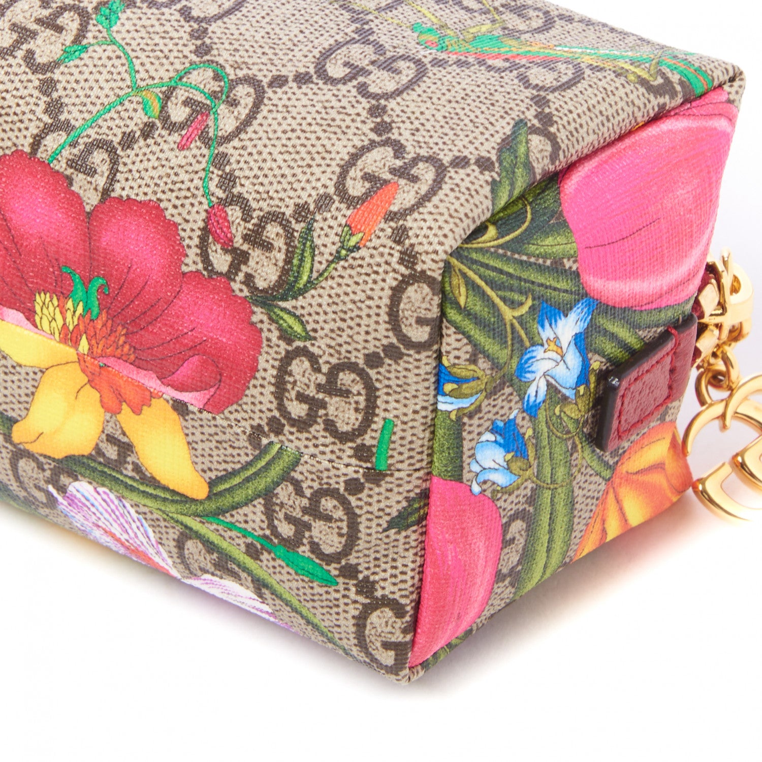 Gucci Soft GG Supreme Monogram Flora Calfskin Small Ophidia Cosmetic Case Beige Ebony Multicolor Rosso 4 of 11