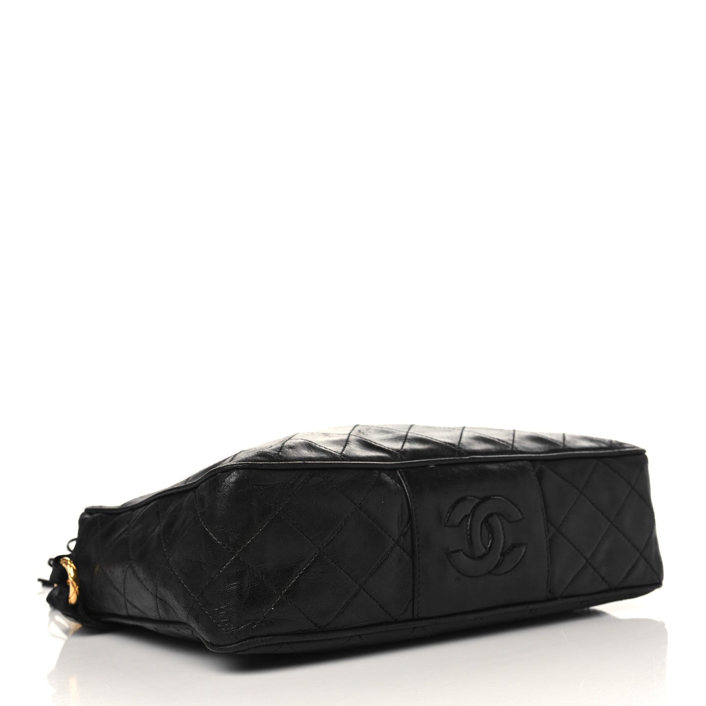 Lambskin Quilted Tassel Camera Case Black