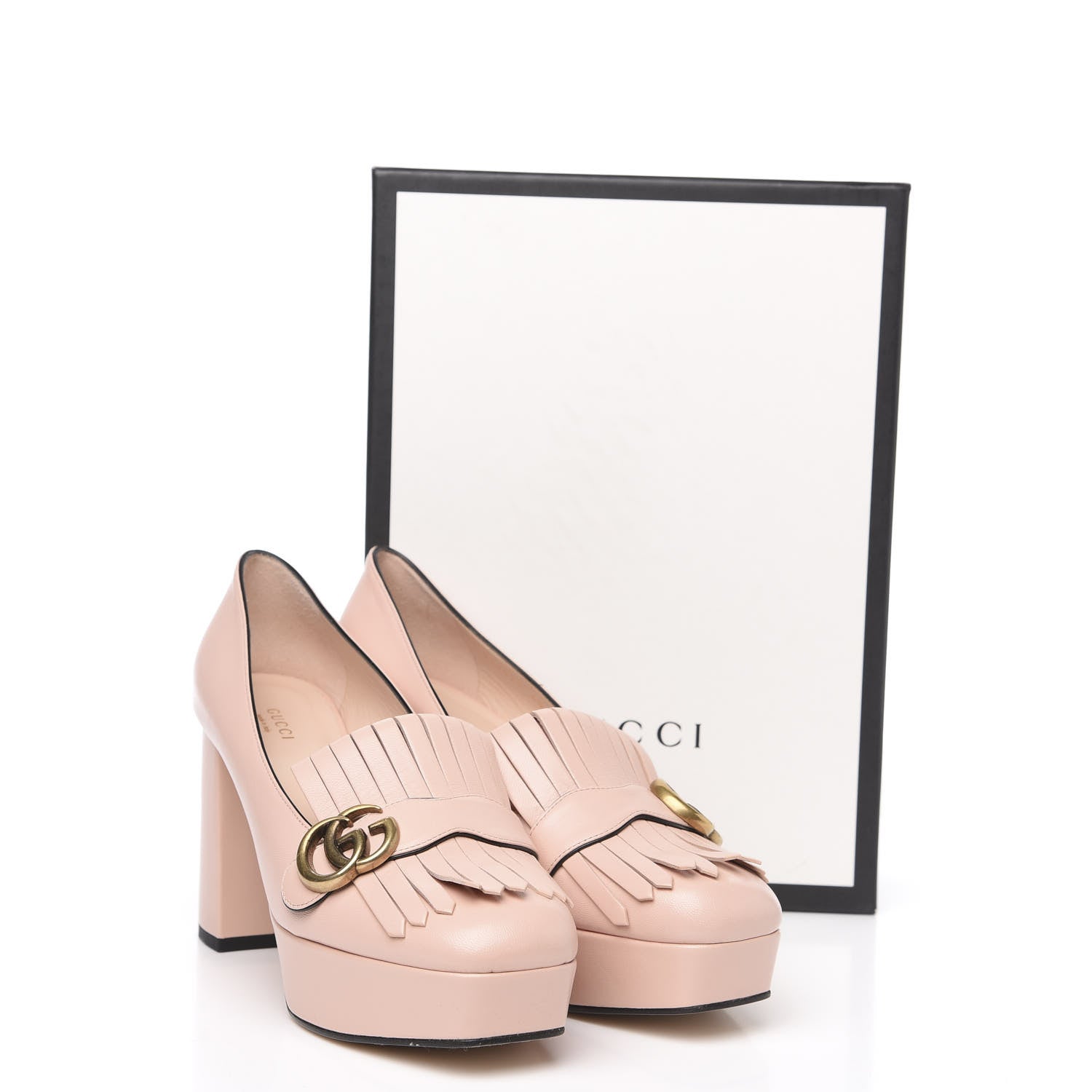 Gucci Malaga Kid GG Marmont Fringe Platform Loafer Pumps 40 Perfect Pink 9 of 9
