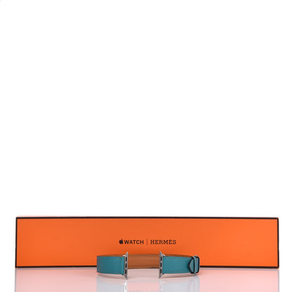 Hermes Epsom 38mm Apple Watch Double Tour Band Bleu Paon 9 of 9