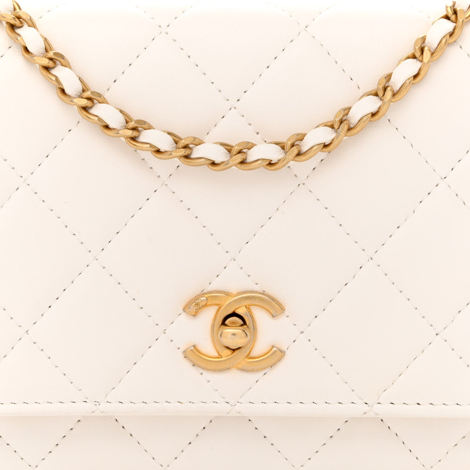 Chanel Lambskin Quilted CC Pearl Crush Wallet on Chain WOC White 9 of 12