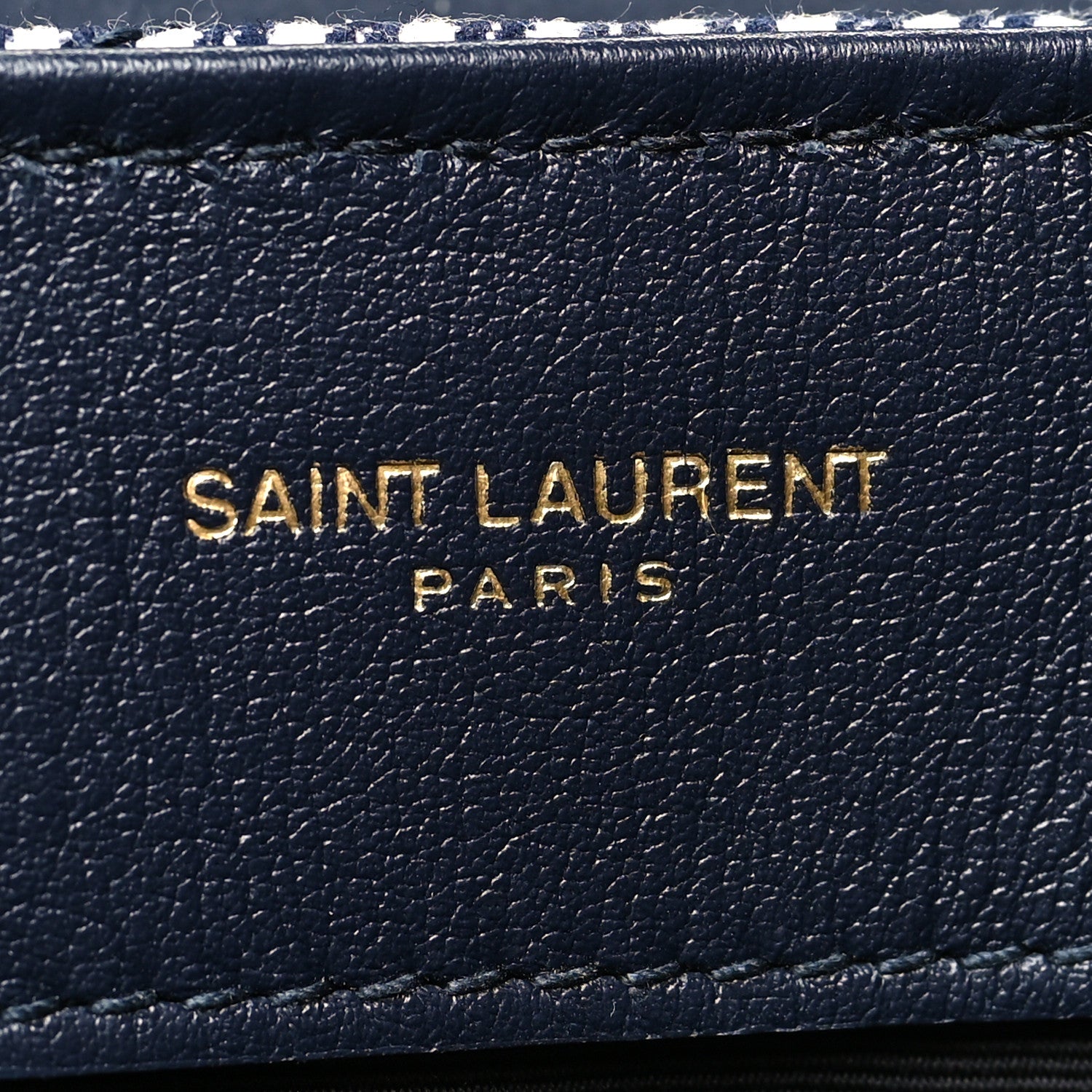 Saint Laurent Striped Denim Y Quilted Monogram Small Loulou Chain Satchel Marine Vintage White 8 of 12
