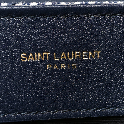 Saint Laurent Striped Denim Y Quilted Monogram Small Loulou Chain Satchel Marine Vintage White 8 of 12