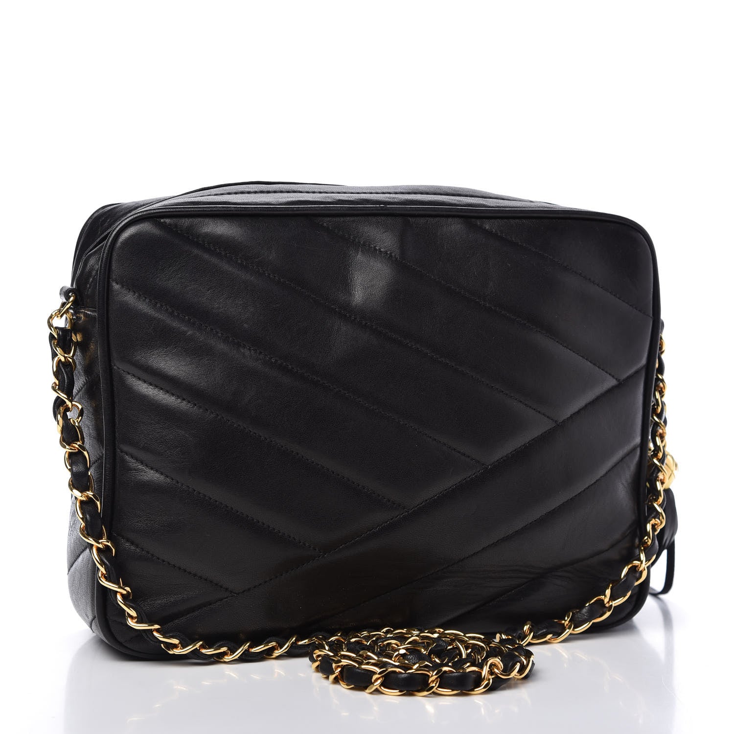 Chanel Lambskin Chevron Quilted Tassel Camera Case Black 3 of 12