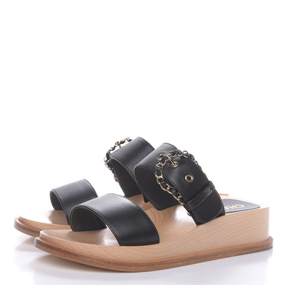 Chanel Calfskin Wood Buckle Sandals 37 Black 3 of 10