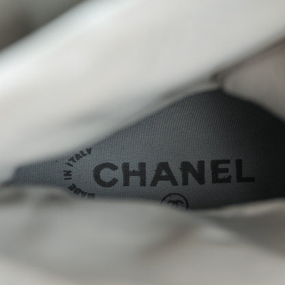 Chanel Calfskin Nylon Quilted Boots 38 White Grey Black 7 of 9