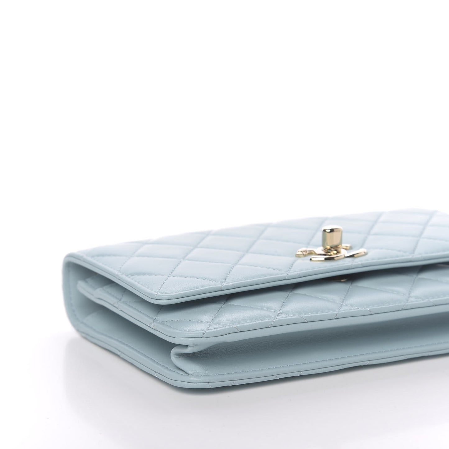 Lambskin Quilted Trendy CC Wallet On Chain WOC Light Blue