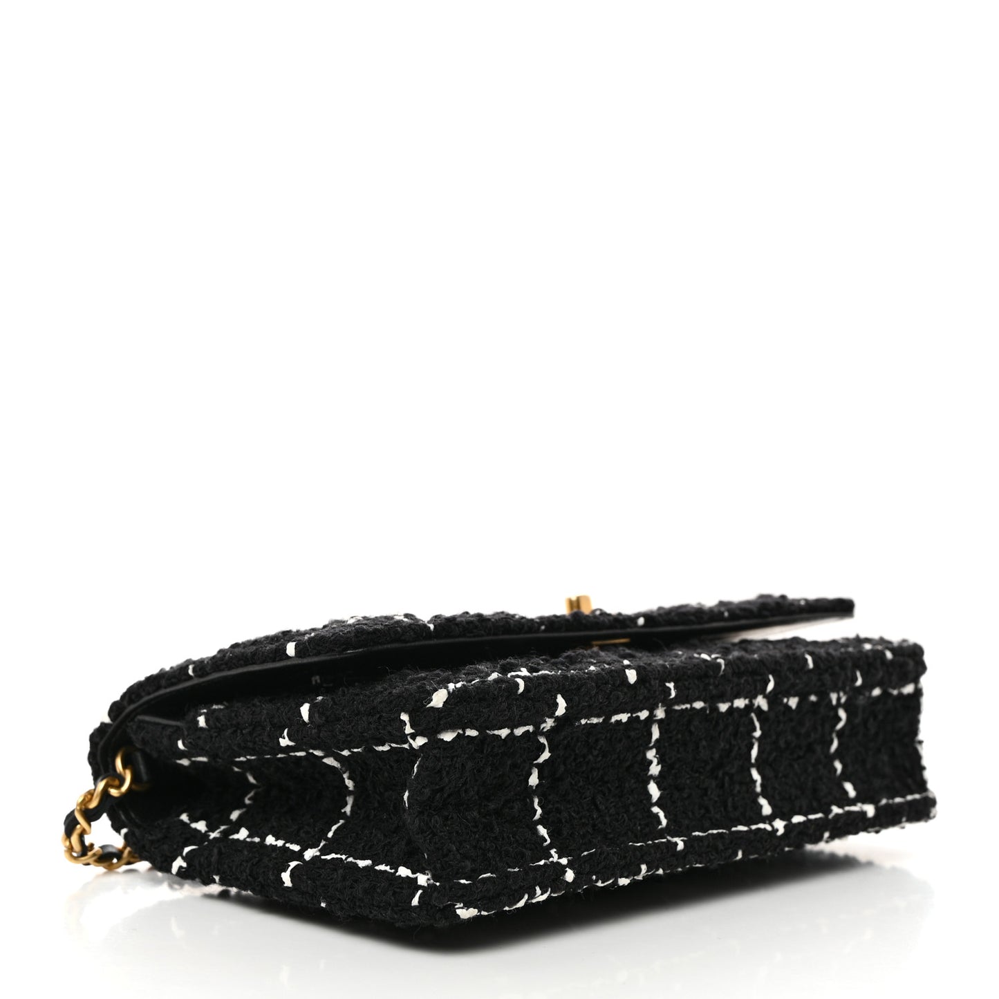 Tweed Quilted Mini Rectangular Pearl Crush Flap Black