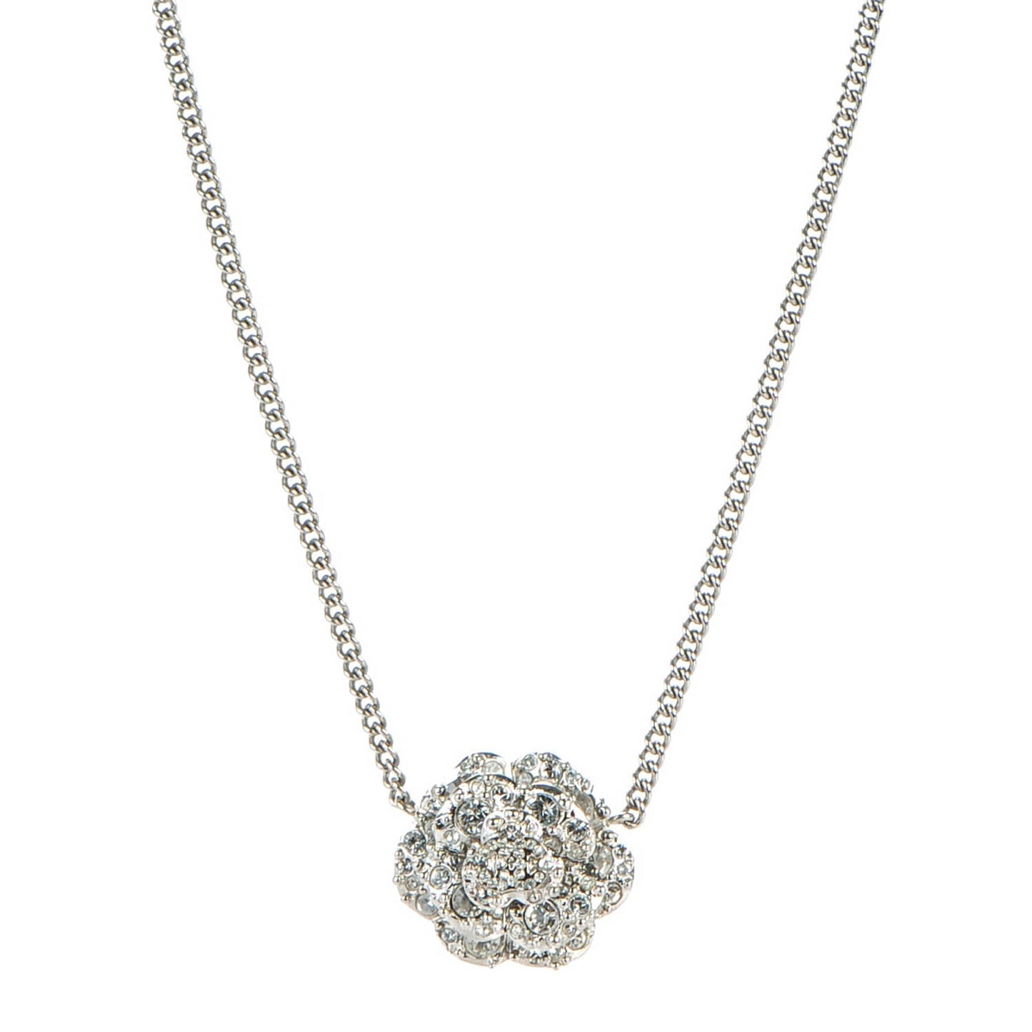 Crystal Camellia CC Necklace Silver