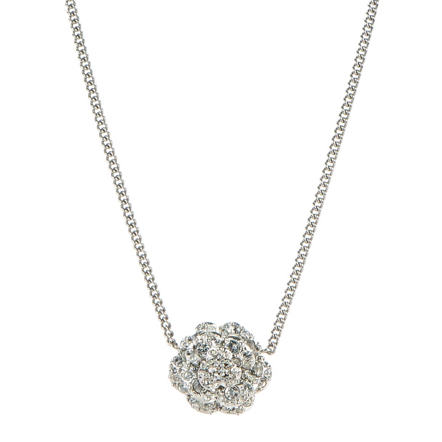 Chanel Crystal Camellia CC Necklace Silver 1 of 5