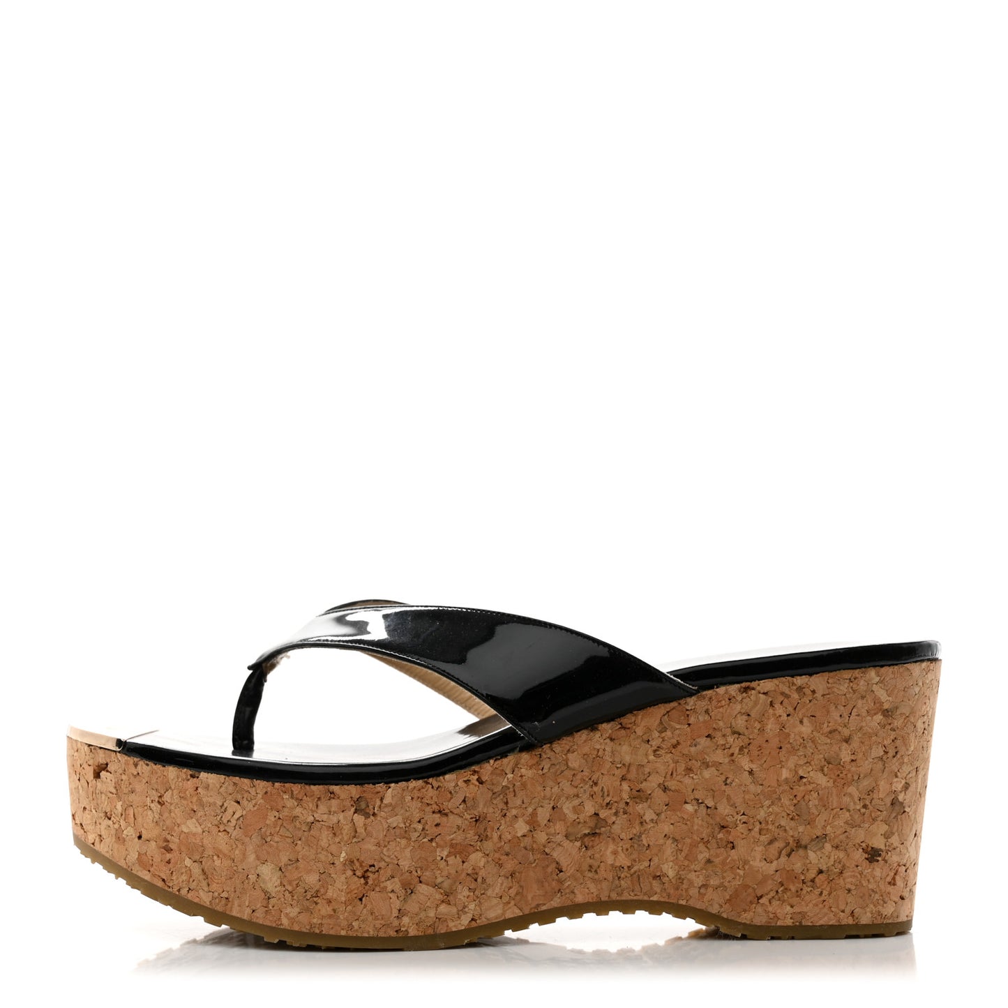 Patent Thong Platform Wedge Slide Sandals 37.5 Black