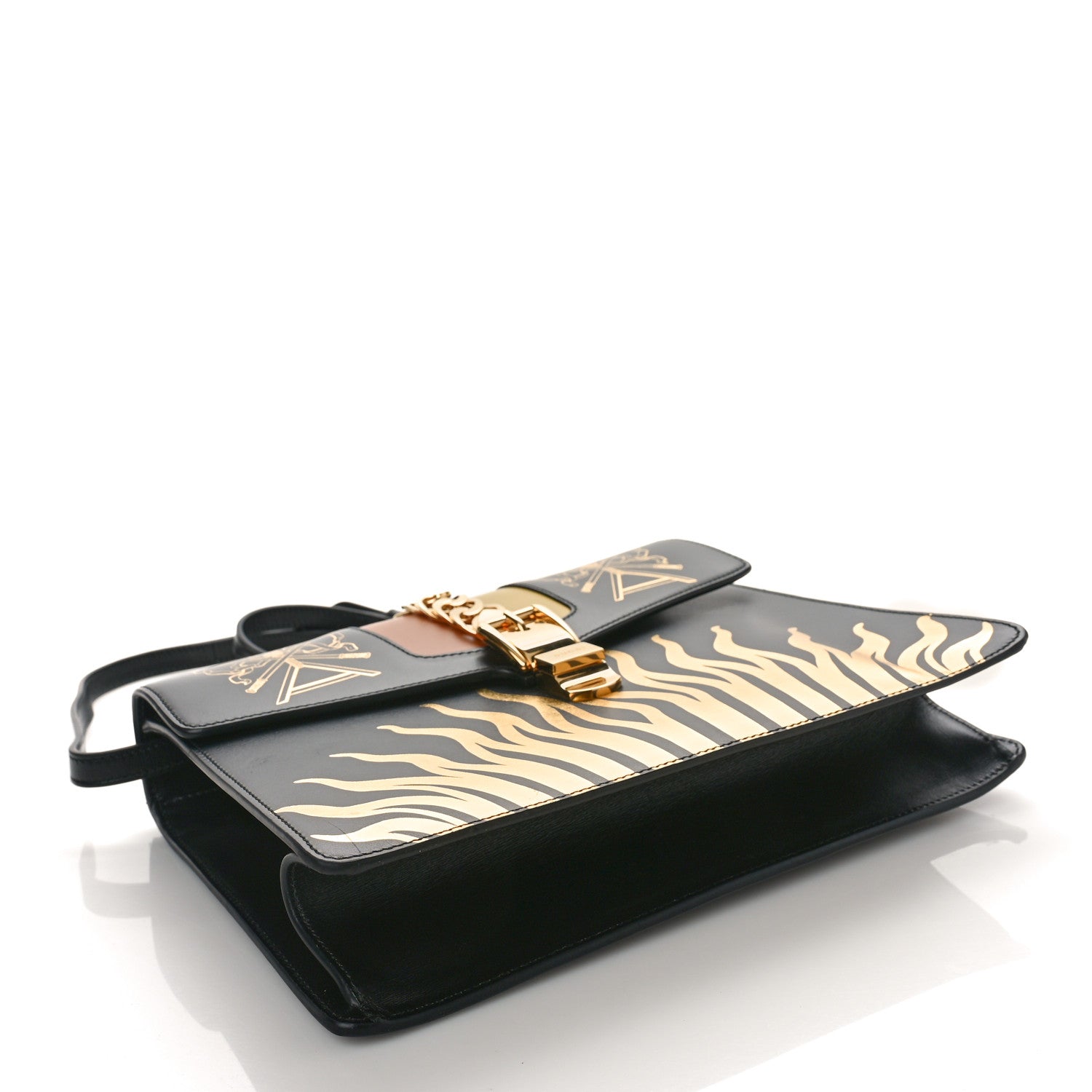 Gucci Calfskin Gold Sun Medium Sylvie Top Handle Bag Black 4 of 9