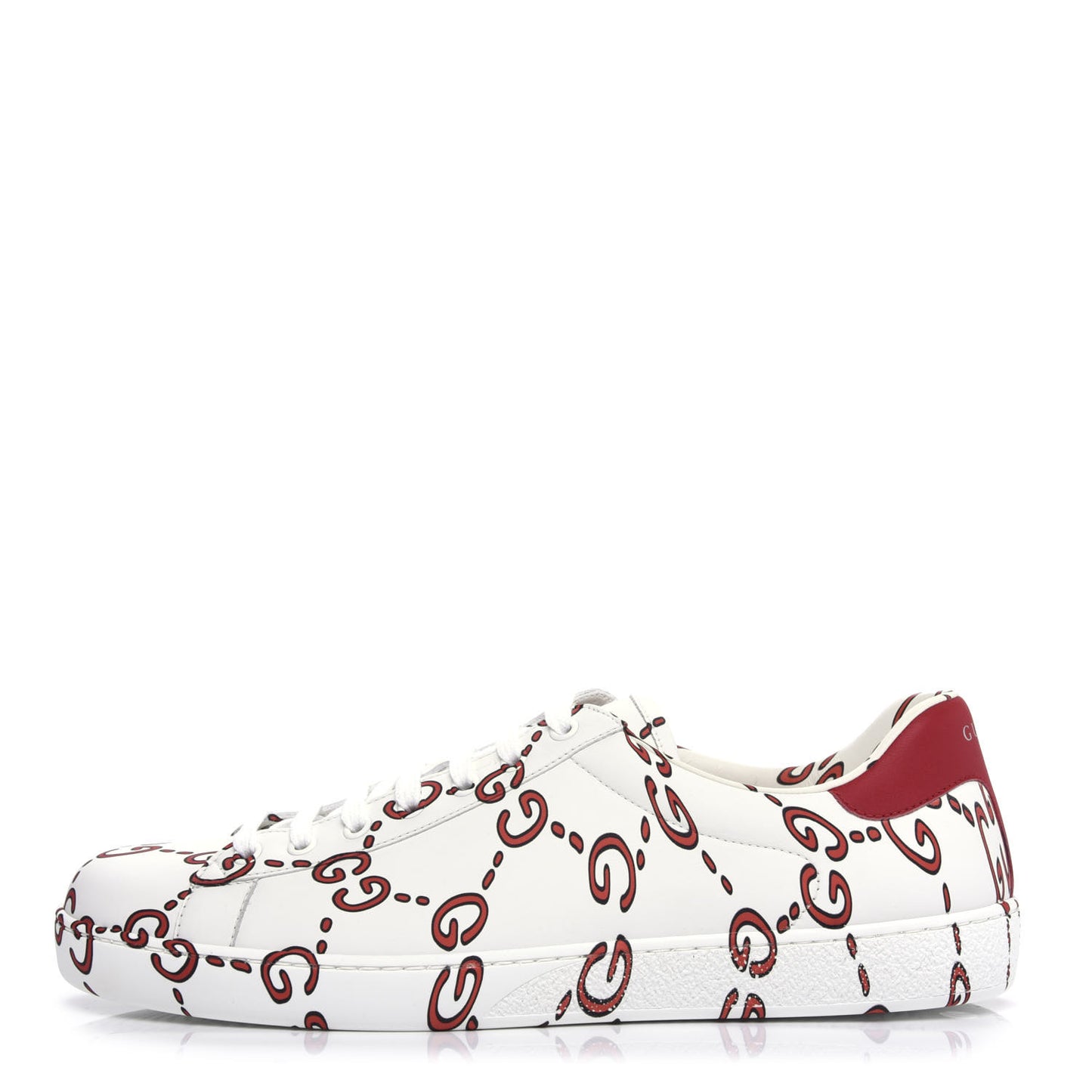 Calfskin GucciGhost Print Mens Ace Sneakers 10 White Hibiscus Red