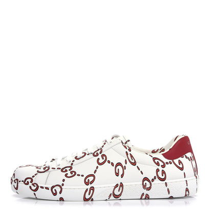 Gucci Calfskin GucciGhost Print Mens Ace Sneakers 10 White Hibiscus Red 1 of 10