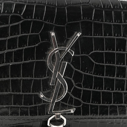 Saint Laurent Calfskin Crocodile Embossed Small Classic Monogram Kate Tassel Satchel Black 16 of 16