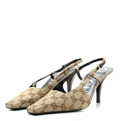 Gucci Monogram Malga Kid Square G 75mm Slingback Pumps 39 Beige Ebony New Acero 3 of 7