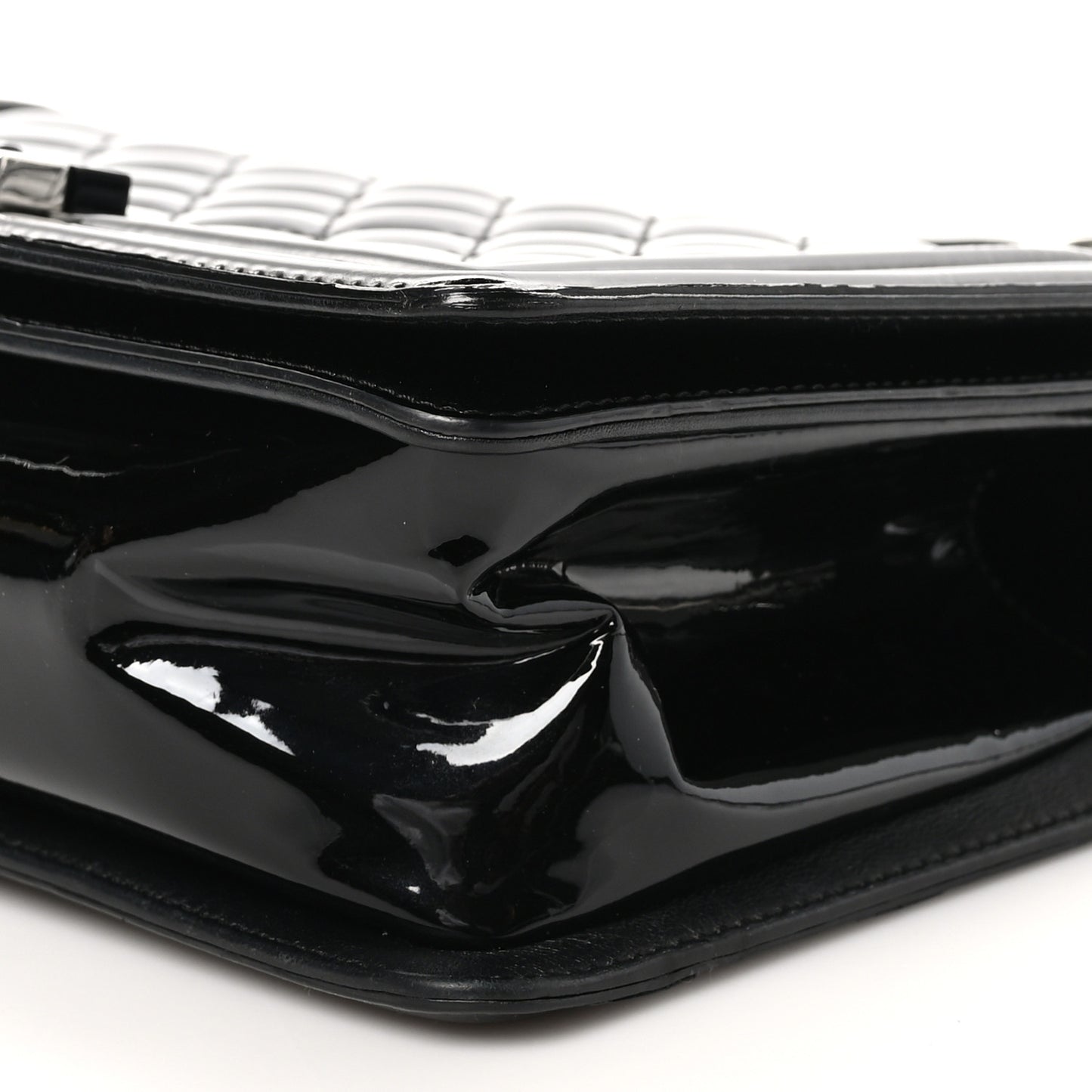 Patent Calfskin Quilted Medium Plexiglass Boy Flap Black