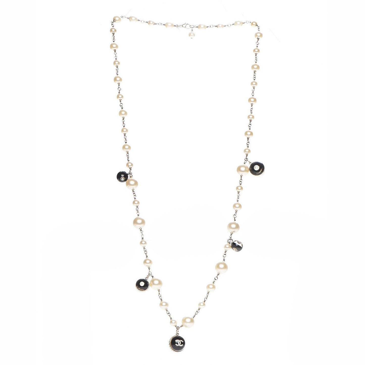 Pearl Crystal CC Beaded Long Necklace Gold