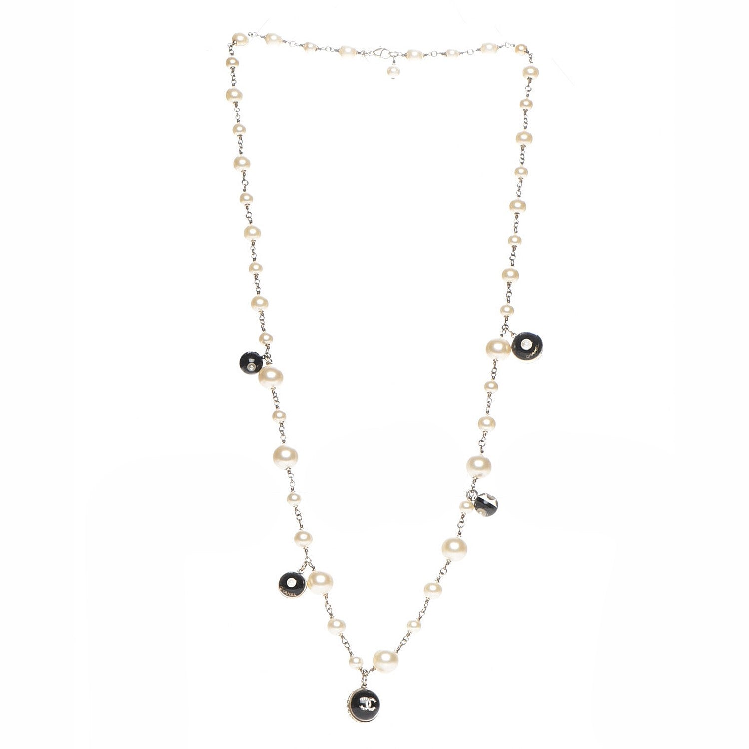 Chanel Pearl Crystal CC Beaded Long Necklace Gold 3 of 6